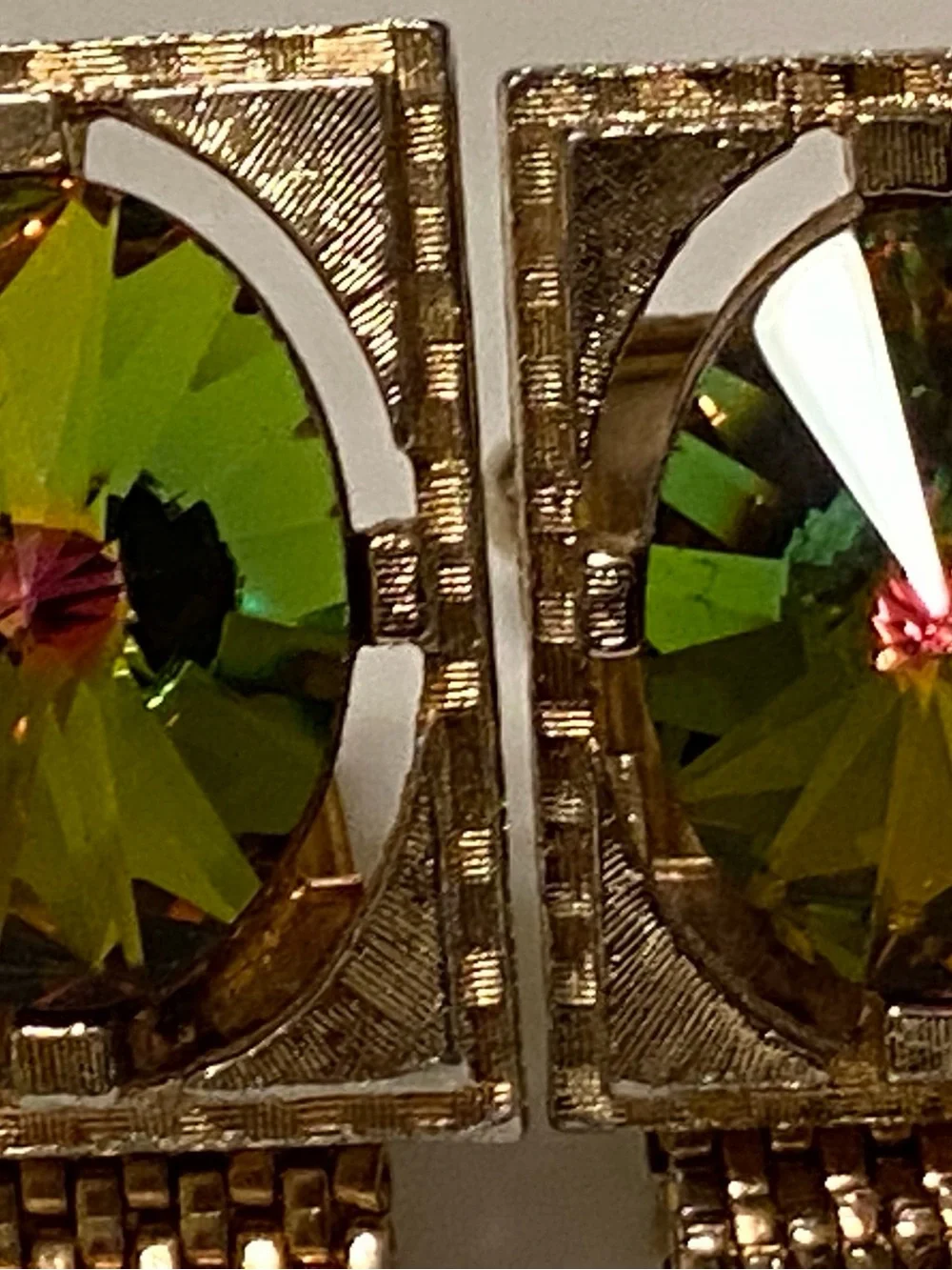 Gold-Tone Men's Cuff Links with Green Crystal Centers